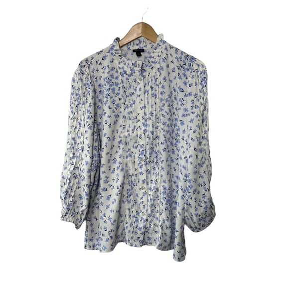 Ann Taylor Tops - Ann Taylor Button Front Top Ruffles Floral Print Stretch Women's Size XXL